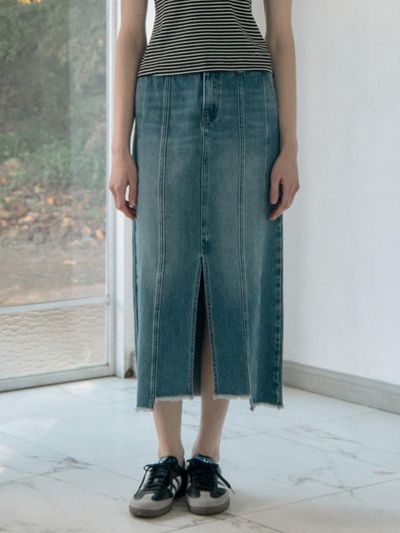 Jucy Judy Slit Denim Semi A-line Skirt (JZSK121A)
