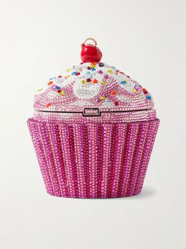 JUDITH LEIBER COUTURE Cherry Cupcake crystal-embellished silver-tone clutch