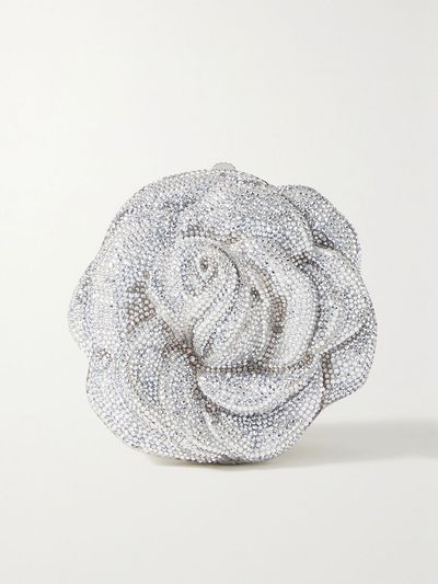 JUDITH LEIBER COUTURE Rose Desiree crystal-embellished silver-tone clutch