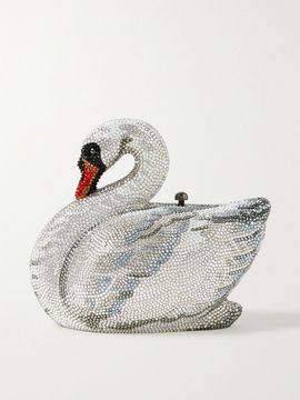 JUDITH LEIBER COUTURE Swan Odette crystal-embellished silver-tone clutch