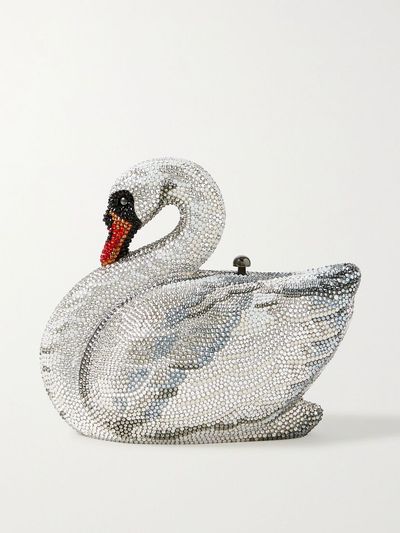 JUDITH LEIBER COUTURE Swan Odette crystal-embellished silver-tone clutch