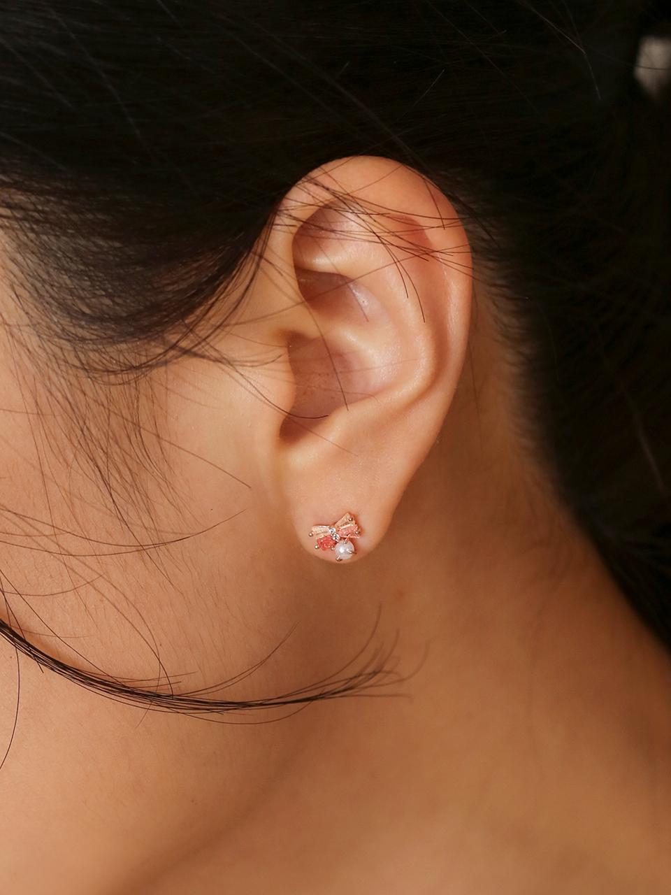 JUDY AND PAUL Diana PINK and White Crystal Pearl Ribbon Earrings