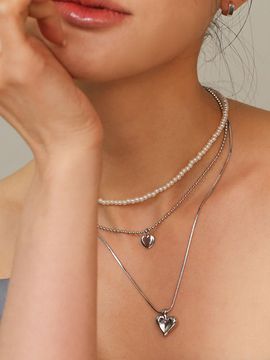 JUDY AND PAUL Luda Double Heart Pendant and Pearl Necklace