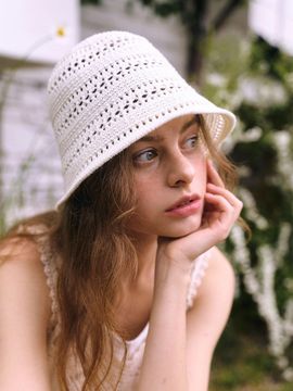 JUDY AND PAUL NEEV Round Knit Perforated Bucket Hat