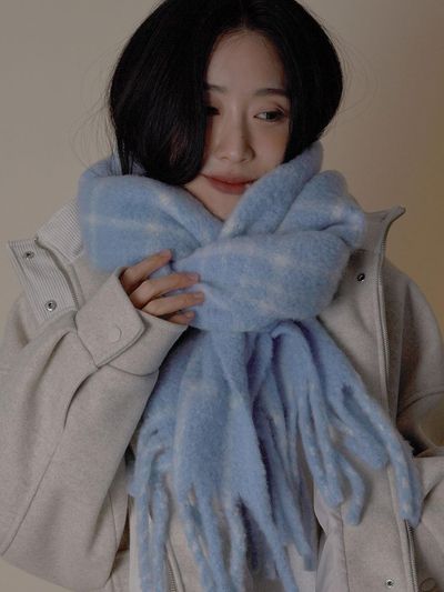 JUDY AND PAUL Wool Check Cozy Muffler [Sky]