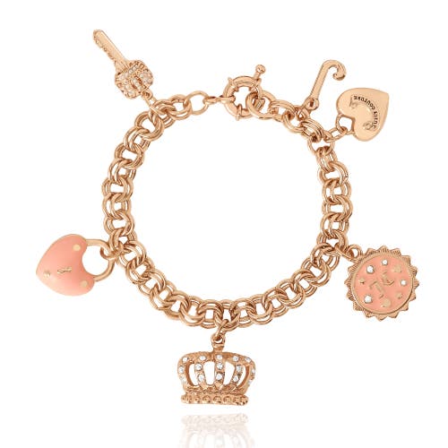 Juicy Couture Juicy Couture Gold-Tone Pink Charm Bracelet with Pavé Accents 