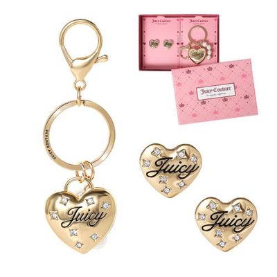 Juicy Couture Juicy Couture Heart Keychain & Earring Set with Crystal Accents