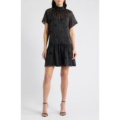 Julia Jordan Julia Jordan Floral-Embroidered Mock-Neck Minidress