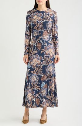 Julia Jordan Julia Jordan Floral Long Sleeve Velvet Midi Dress