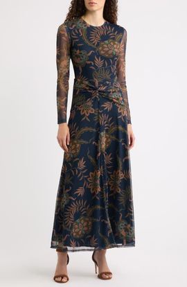 Julia Jordan Julia Jordan Long Sleeve Floral Print Mesh Maxi Dress