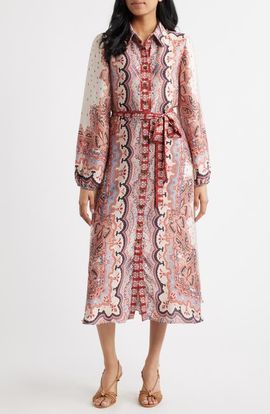 Julia Jordan Julia Jordan Mixed Paisley Long Sleeve Midi Shirtdress