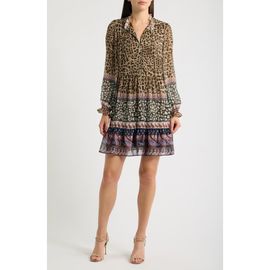 Julia Jordan Julia Jordan Mixed Print Long Sleeve Tiered Dress