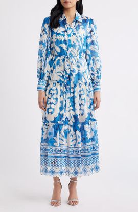 Julia Jordan Julia Jordan Mixed Print Long Sleeve Tiered Shirtdress