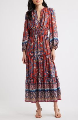 Julia Jordan Julia Jordan Paisley Floral Long Sleeve Tiered Dress