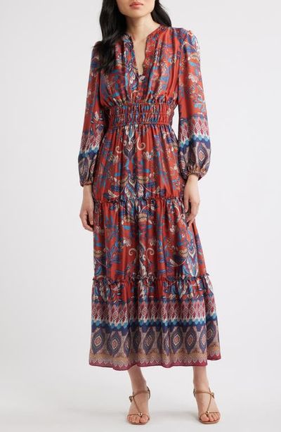 Julia Jordan Julia Jordan Paisley Floral Long Sleeve Tiered Dress