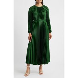 Julia Jordan Julia Jordan Pleated Long Sleeve Satin Midi Dress