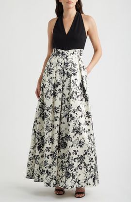 Julia Jordan Julia Jordan Print Pleated Sleeveless Gown
