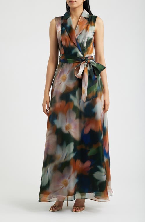 Julia Jordan Julia Jordan Print Tie Waist Sleeveless Organza Gown