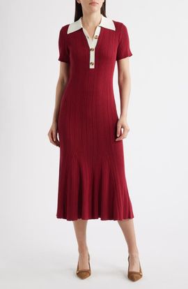 Julia Jordan Julia Jordan Short Sleeve Rib Polo Sweater Dress