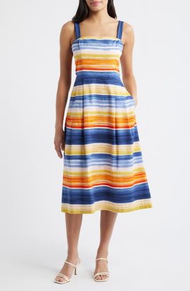 Julia Jordan Julia Jordan Stripe Cotton Blend Midi Dress