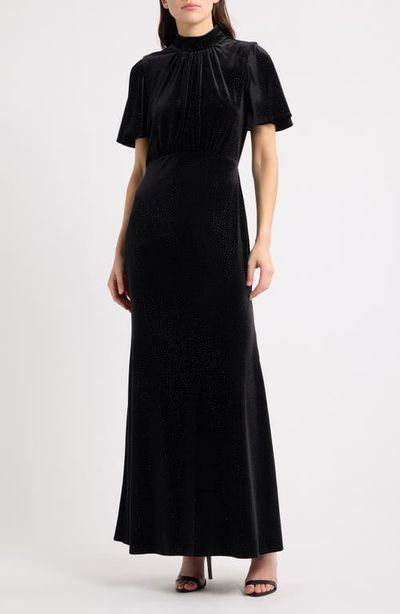 Julia Jordan Julia Jordan Tie Neck Flutter Sleeve Glitter Velvet Gown