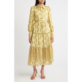 Julia Jordan Julia Jordan Tile Print Long Sleeve Tiered Shirtdress
