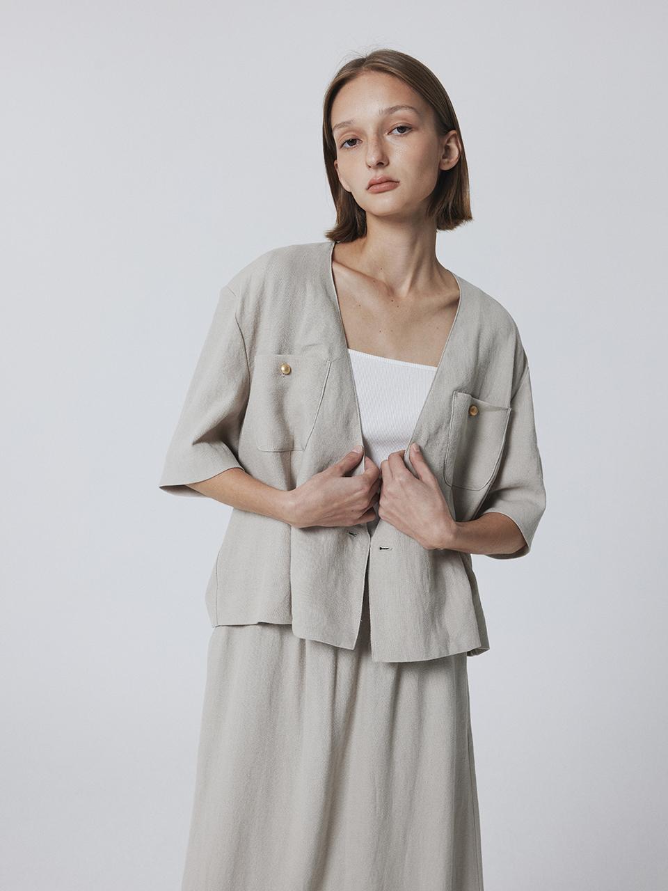 JULIAPEPE Collarless Linen Summer Jacket