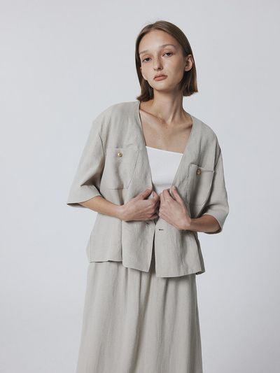 JULIAPEPE Collarless Linen Summer Jacket