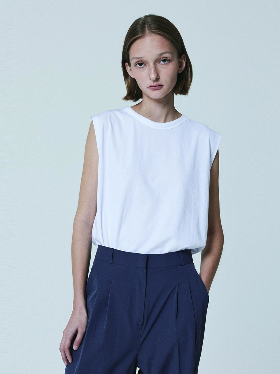 JULIAPEPE Cotton Square Sleeveless Top (White)