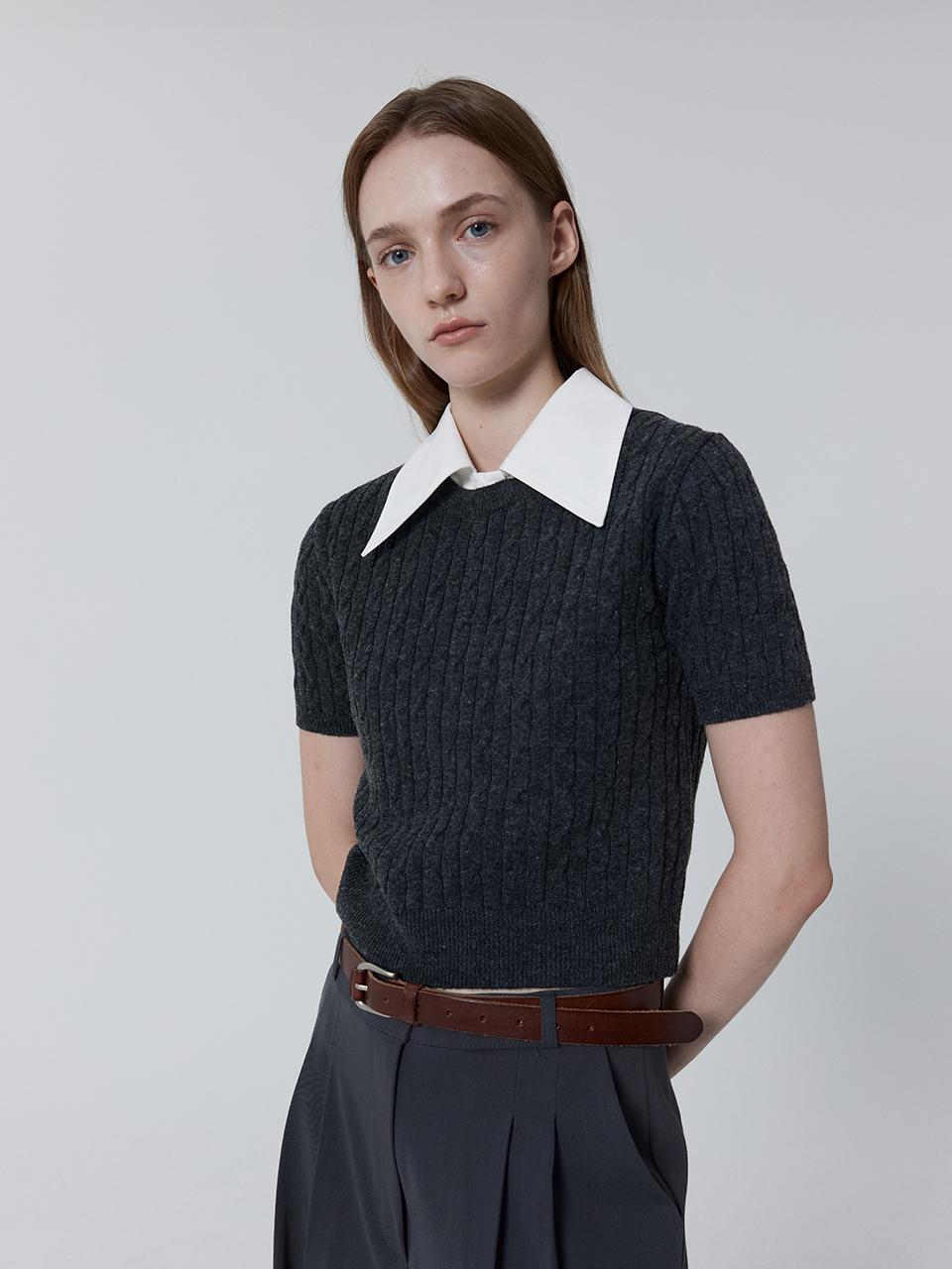 JULIAPEPE Crop Cable Textured Knitwear [Charcoal]