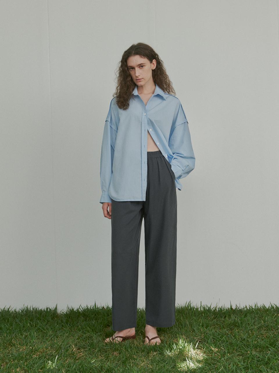 JULIAPEPE Loose Fit Stripe Textured Shirt [Sky Blue]