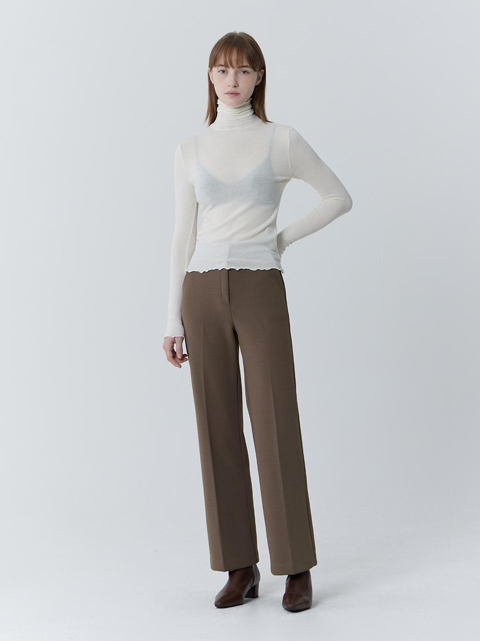 JULIAPEPE Semi Wide Hidden Elastic Wrinkle-Resistant Slacks [Brown]