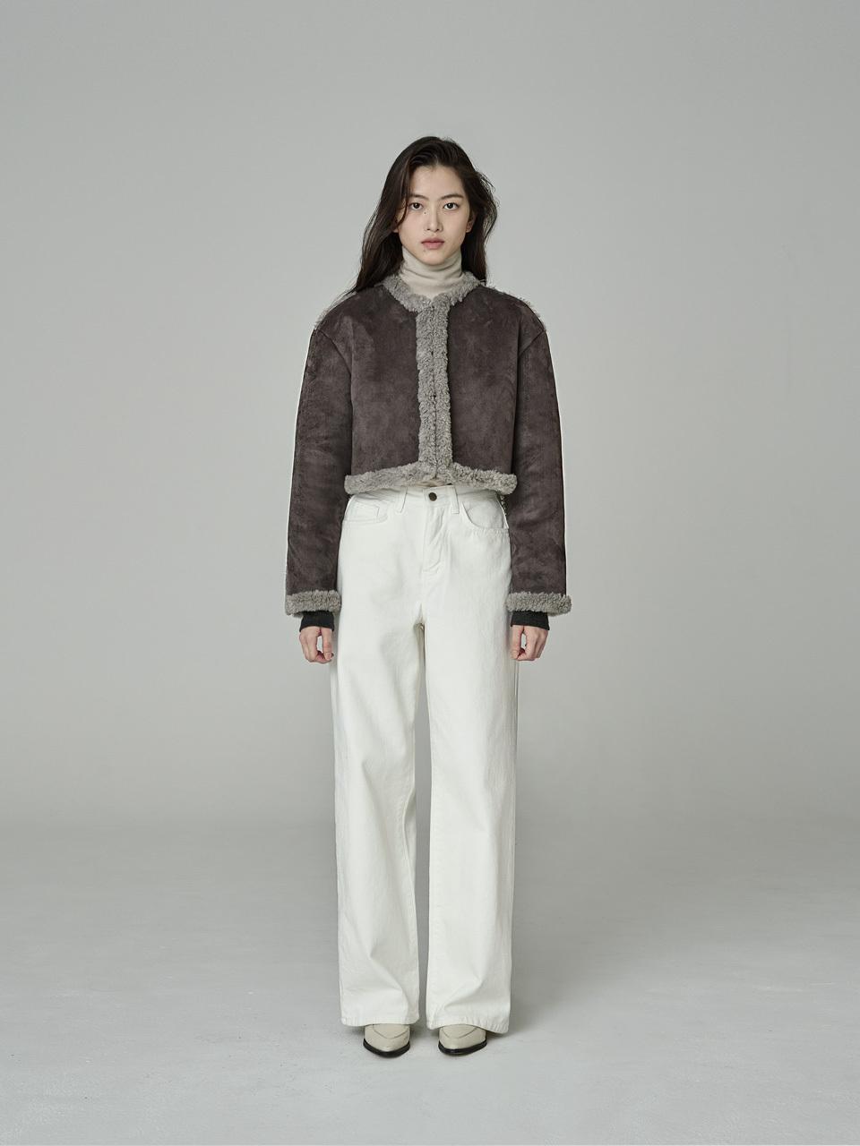 JULIAPEPE Suede Cropped Collarless Mustang Jacket [Dark Grey]
