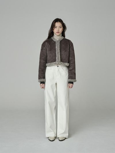 JULIAPEPE Suede Cropped Collarless Mustang Jacket [Dark Grey]