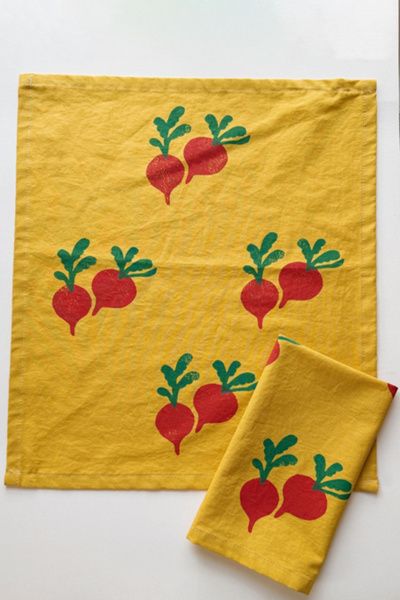 Julie Peach Julie Peach Block Printed Beets Napkins in Mustard at Urban Outfitters