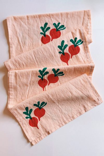 Julie Peach Julie Peach Block Printed Beets Table Runner in Pink at Urban Outfitters