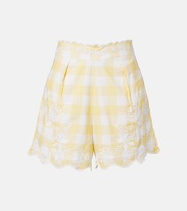 Juliet Dunn Juliet Dunn Embroidered checked cotton shorts