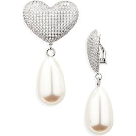 Julietta Julietta Frances Pavé Crystal Heart & Faux Pearl Clip-On Earrings