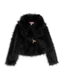 Juliette Juliette Girls' Faux Fur Jacket with Brooch