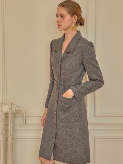 JULIY&CALLA CALLA 100 Etoile Queen Tweed Dress Gray