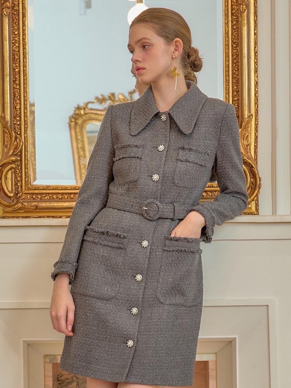 JULIY&CALLA CALLA 97 Etoile Twinkle Tweed Dress Gray