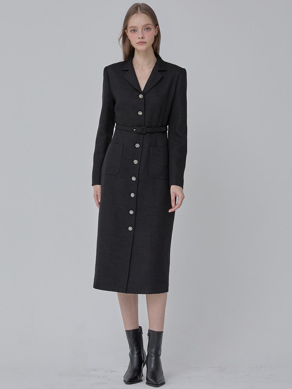JULIY&CALLA Long Queen Tweed Dress [Black] (Calla104)