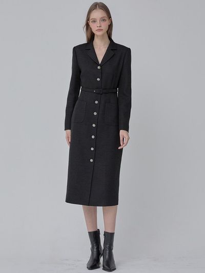 JULIY&CALLA Long Queen Tweed Dress [Black] (Calla104)