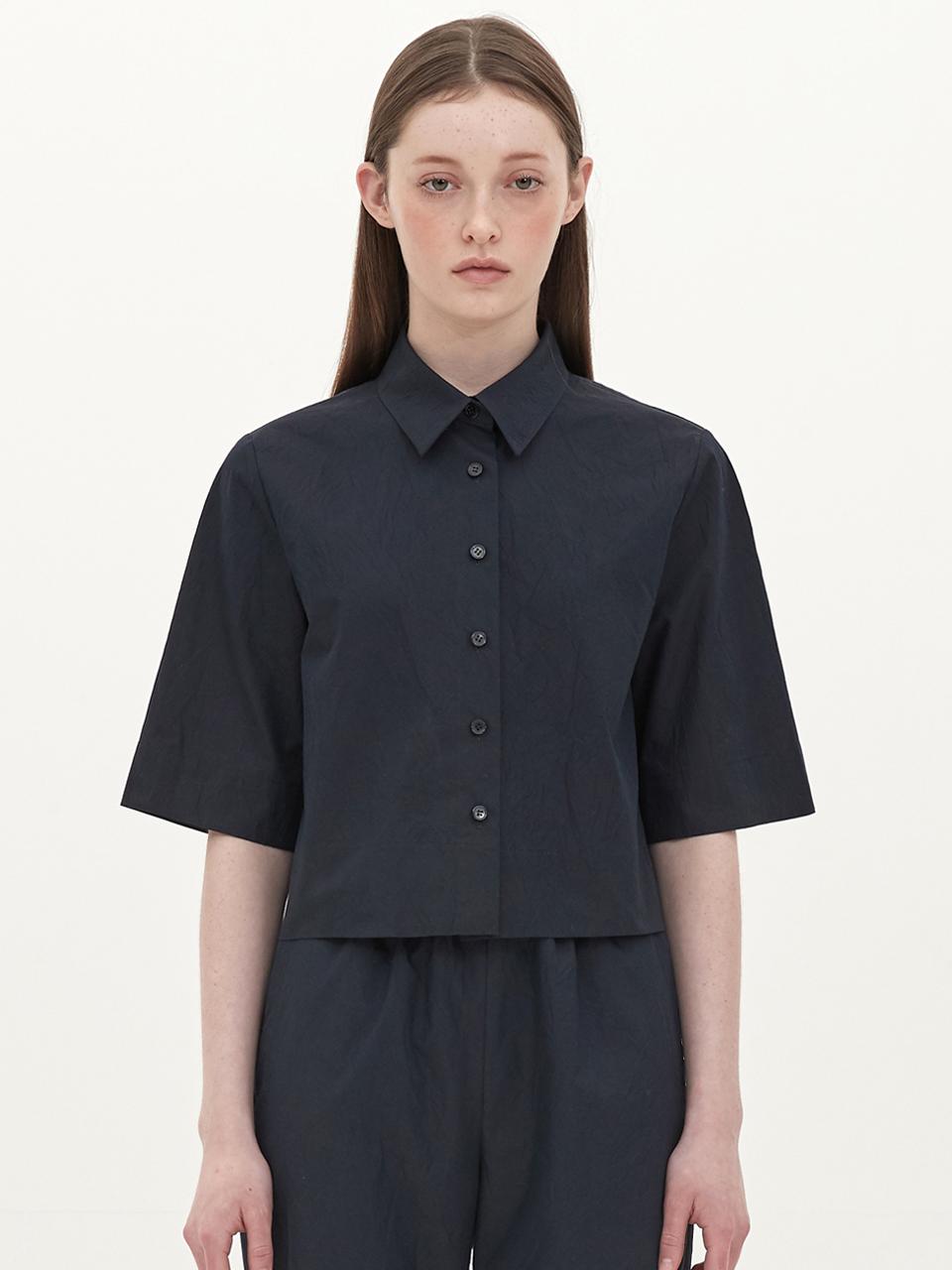 Jun by Jun k. crease cotton crop shirt [navy]