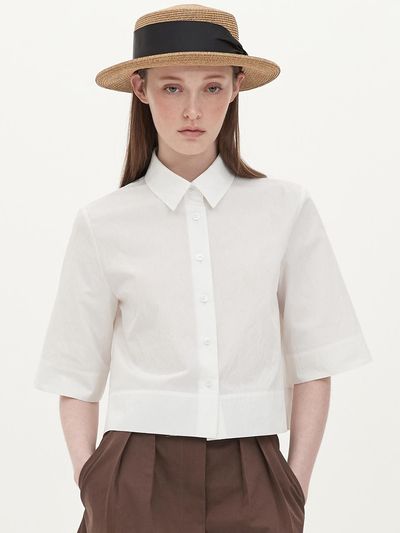 Jun by Jun k. crease cotton crop shirt [white]