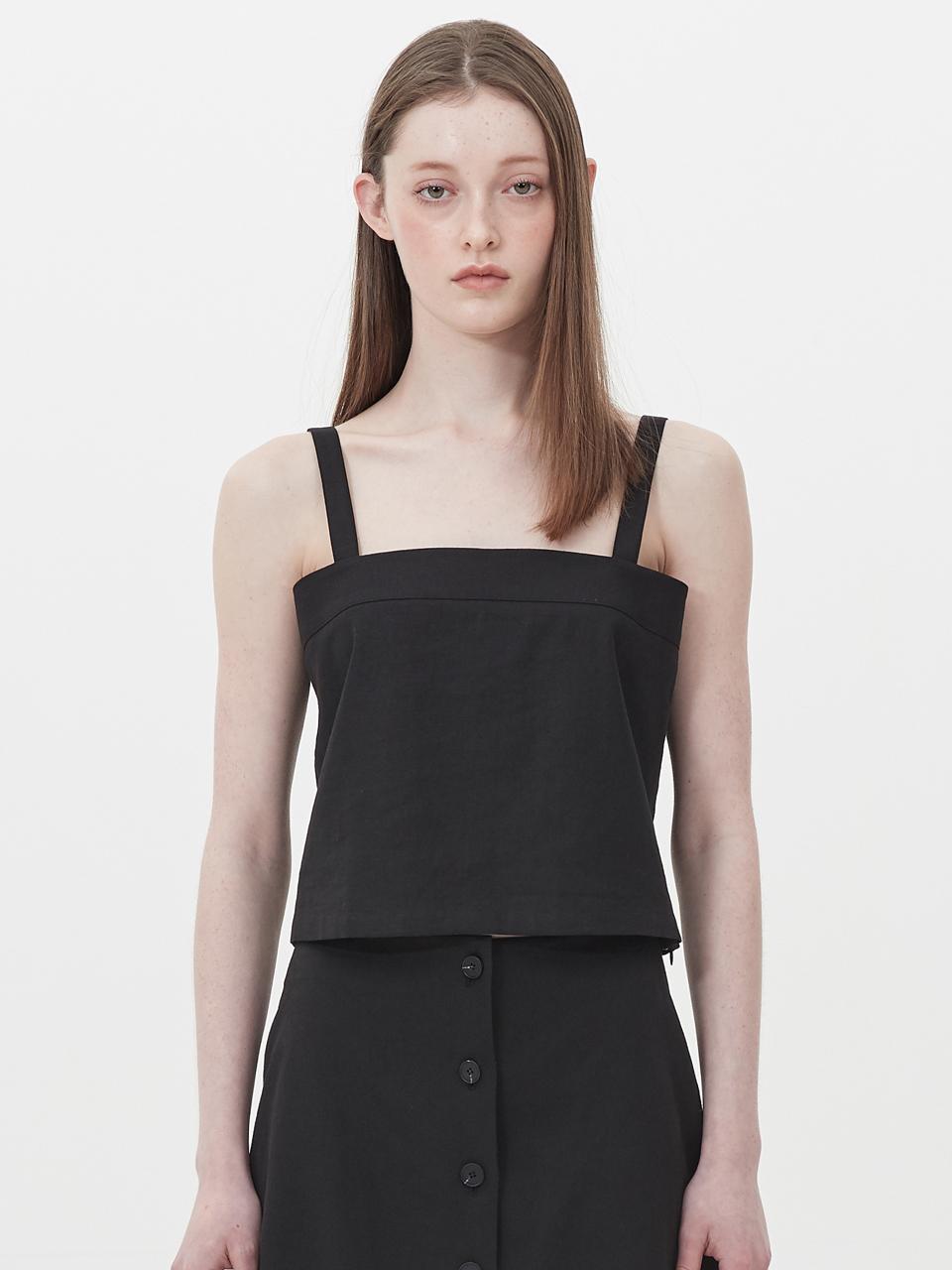 Jun by Jun k. Linen Square Sleeveless Crop Blouse [Black]