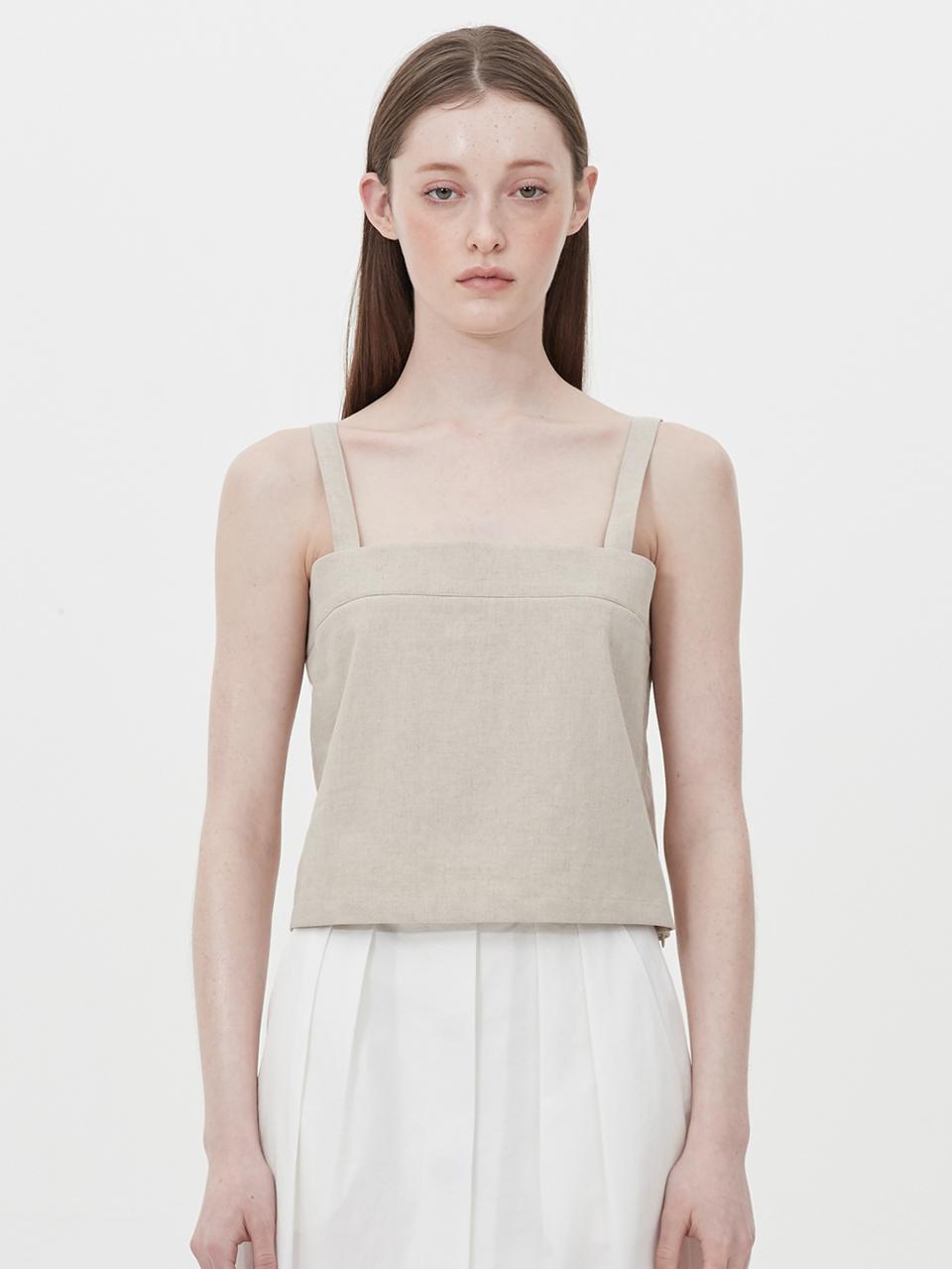 Jun by Jun k. Linen Square Sleeveless Crop Top [Light Brown]