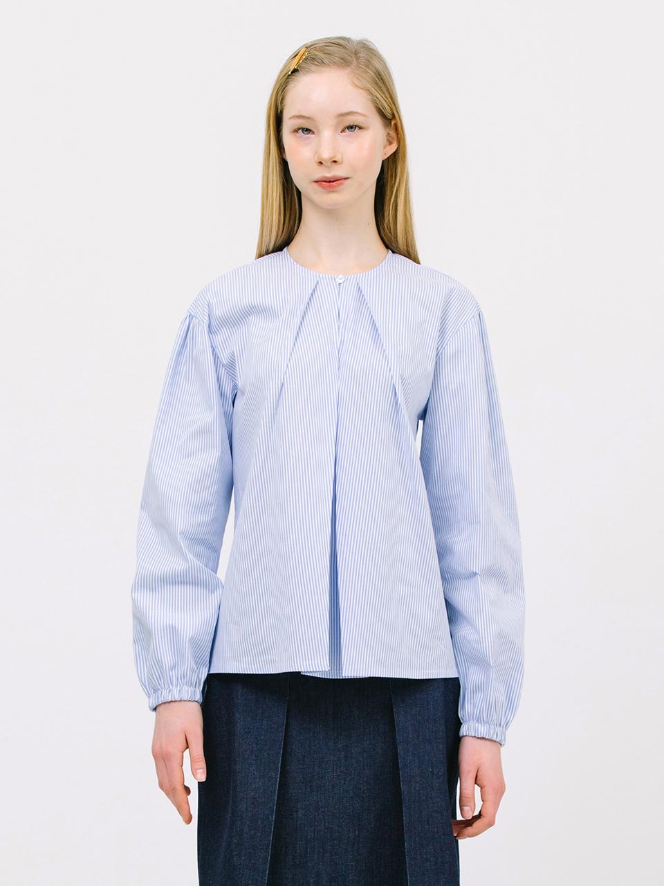 Jun by Jun k. shirring sleeve blouse_stripe Blue