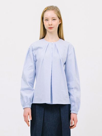 Jun by Jun k. shirring sleeve blouse_stripe Blue