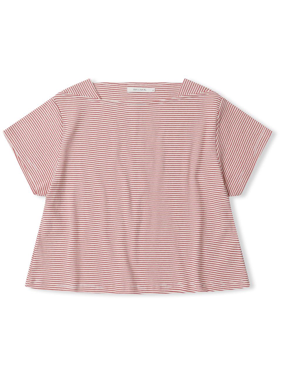 Jun by Jun k. Stripe Boat Neck T-shirt_Red
